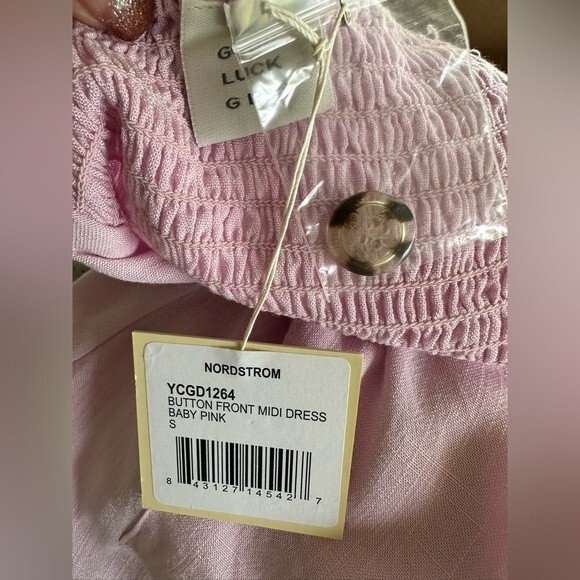 Good Luck Gem Nordstrom NWT Pink Button Down Sleeveless Midi Sun Dress Pockets S - Picture 8 of 10